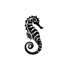 Fototapeta premium Ornate Black Seahorse Silhouette Design.