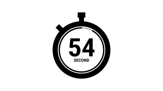 One minutes animation countdown on white background. 60 to 0 timer with stopwatch frame. 4K video