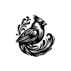 Stylized Black and White Cardinal Bird Illustration.
