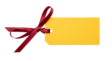 Yellow Gift Tag with Red Ribbon Bow