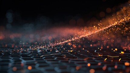 Obraz premium Abstract digital technology background with glowing particles and network lines, futuristic high-tech image ideal for digital innovation, data analysis, and artificial ligence themes