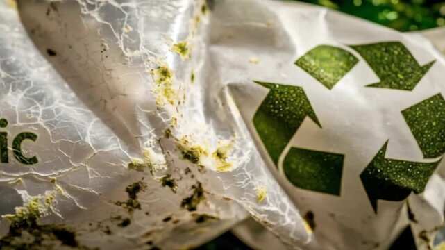 Examining Bioplastic Packaging with Recycle Symbol in Detail Environmental Focus
