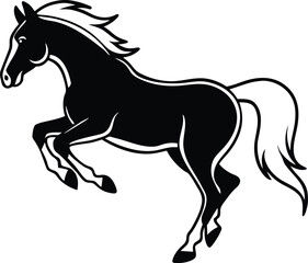 Black stallion silhouette vector illustration of a running farm animal