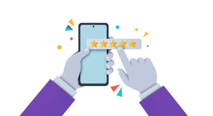 Hands Using Smartphone to Give Five Star Rating