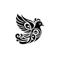 Obraz premium Stylized Black Bird Silhouette with Swirling Ornaments.