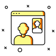 Filled outline Video chat conference icon isolated on white background. Online meeting work form home. Remote project management. Flat filled outline style with shadow. Vector