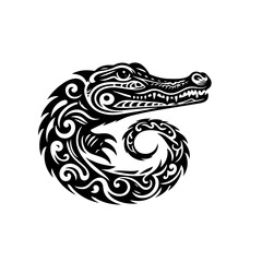 Tribal Tattoo Style Alligator Head and Tail Design.