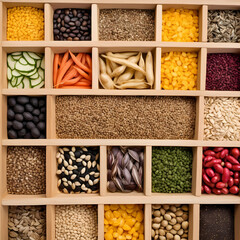 Colorful Assortment of Vegetable Seeds in Wooden Box  