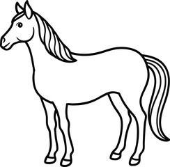 Black and white horse running vector illustration with flowing mane and tail