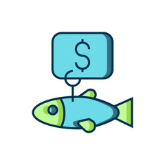 Filled outline Price tag for fish icon isolated on white background. Flat filled outline style with shadow. Vector