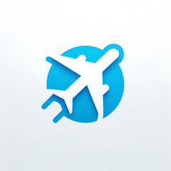 Fototapeta premium White Airplane in Blue Circle – Minimalist Aviation Icon 