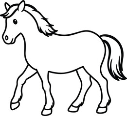 Obraz premium Black and white vector illustration of a running stallion with a flowing mane