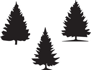 Pine Tree Silhouette Set – Black Evergreen Vector Trees on White Background