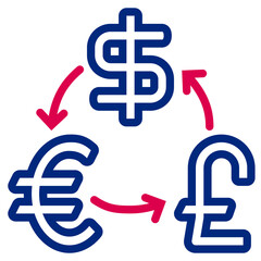 Currency Exchange, Blue Symbols with Red Arrows on White