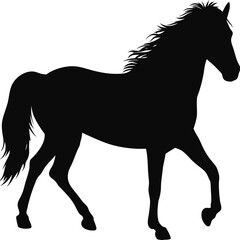 Black stallion horse silhouette vector illustration running with a flowing mane