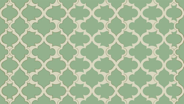 Art of green and cream quatrefoil pattern with a moroccaninspired geometric lattice design