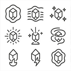 Obraz premium Magic Stone Icon Set. Outline icon set of magic stone effects: aura glow, energy wave, sparkles, magical burst, light beam,