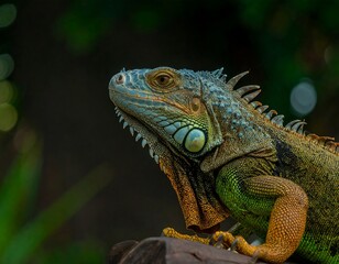 Naklejka premium Close-up profile of a vibrant iguana
