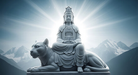 Serene depiction of a deity in meditation, embodying spiritual elegance and tranquility against an