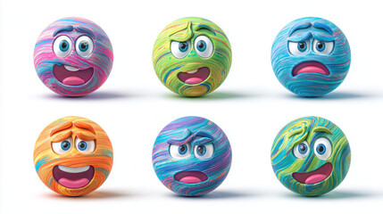 Fototapeta premium Emotion Balls: Expressive Marble Spheres with Happy, Sad, and Angry Faces
