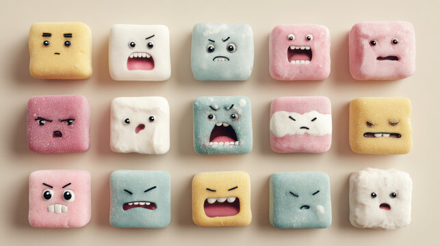 Emotional Candy Squares, Various Moods and Facial Expressions