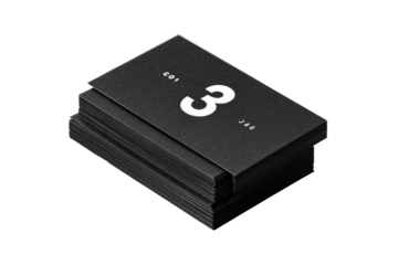 Stack of black business cards, the number 3 prominent