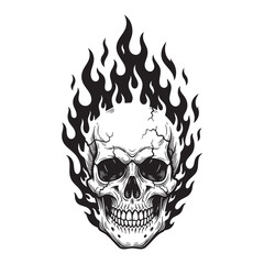 Fototapeta premium Skull in fire engraving woodcut vector illustration