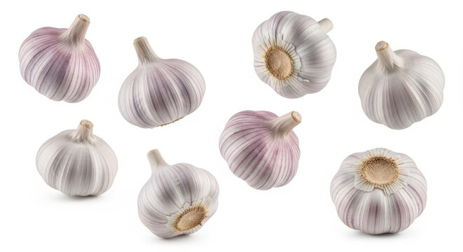 Group of fresh garlic bulbs isolated on white background