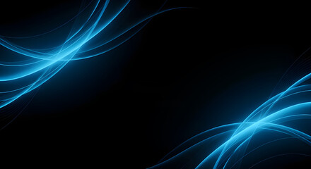 Fototapeta premium Abstract blue light wave lines on a black background