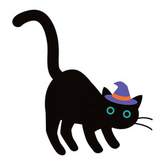ハロウィンの帽子をかぶった黒猫