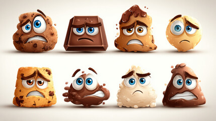 Obraz premium Cartoon Cookies with Sad Expressions on a White Backdrop