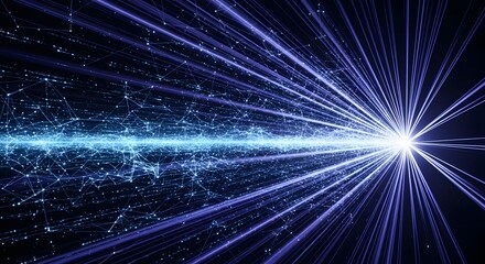 Futuristic Data Stream and Light Rays Bursting Through Digital Space, Symbolizing Connectivity, Innovation, and the Flow of Information in a Dynamic Network