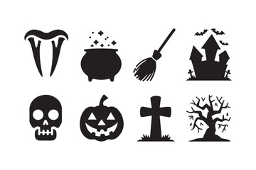 Collection of spooky halloween icons and symbols