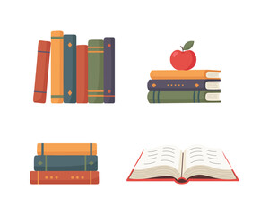 Set of books. Colorful book collection on white background. Vector illustration