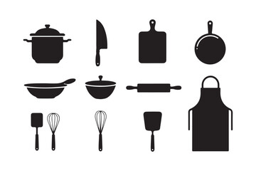 Collection of kitchen utensils and cookware silhouettes