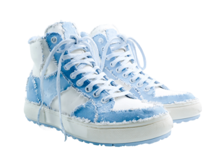 Pair of blue and white sneakers isolated on transparent background, a stylish footwear