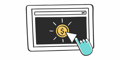 Pay per click advertising campaign on tablet for online marketing and digital business strategy success banking & finance line icon  on transparent background