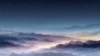 Obraz premium Misty mountain range at night under a starry sky