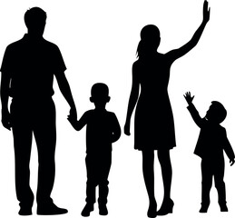 Silhouette of a happy family waving and holding hands