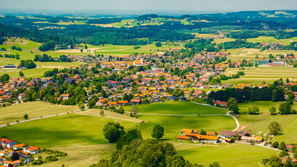 Aerial summer view of Aschau, Chiemgau, Bavaria, Germany