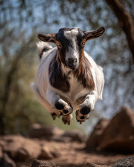 Obraz premium Goat Jumping in Air Top Down Photography