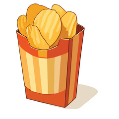 Striped Box of Potato Chips – Snack Box Vector for Fast Food Concepts	