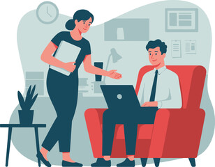 Business professionals collaborating and working together in a modern office setting