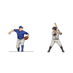 baseball pitcher in blue and a batter in gray-2