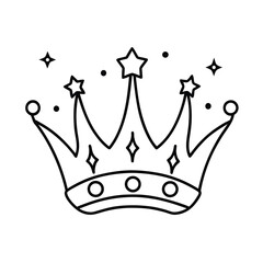 doodle crown with sparkles vector on white background 