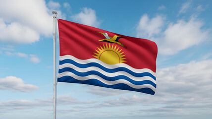 Vibrant flag of Kiribati waving proudly against a bright sky, symbolizing national pride, independence, and cultural identity