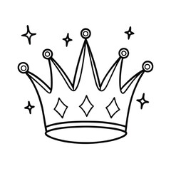 doodle crown with sparkles vector on white background 