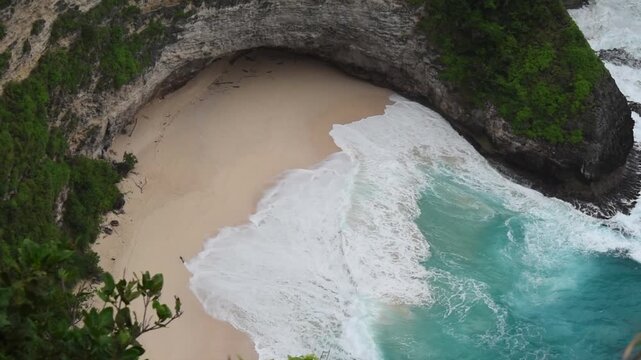 The natural beauty of the beach in Nusa Penida seen from the top of the hill