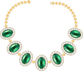 vector illustration of a golden necklace with white and green stones