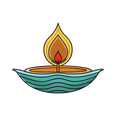 Traditional Diwali Oil Lamp with Flame in Decorative Bowl Design